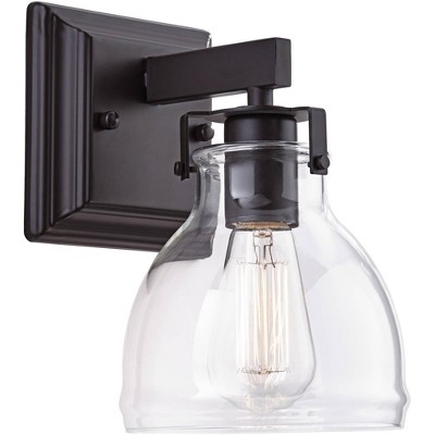 Possini Euro Design Bellis Industrial Modern Wall Light Sconce Bronze Hardwire 6" Fixture Clear Glass Shade for Bedroom Bedside Bathroom Vanity Home