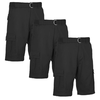 Blu Rock Men's Modern Fit  Cotton Flex Stretch Cargo Shorts With Belt- 3 Pack