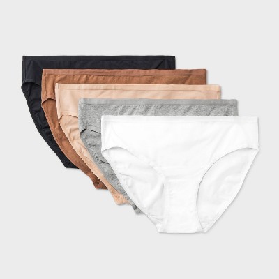 Women's 5pk Cotton Blend Bikini Underwear - Dealworthy™ Assorted Neutral