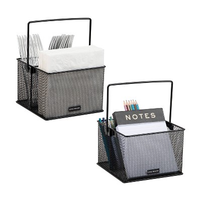 Mind Reader Utensil Holder Silverware Organizer: Black Metal & Plastic Coffee Bar Accessories, 5" Height, 7" Depth & Width