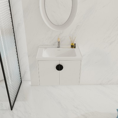 GDFStudio Matthew 28" Wall-Mounted Bathroom Vanity With Ceramic Sink and Metal Handle