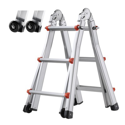 VEVOR Telescoping Ladder A Frame, 9.5 FT Compact Aluminum Extension Ladder, Multi-Function Portable Collapsible RV Ladder, Telescopic Ladder, Silver