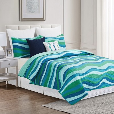 C&F Home Seawaves Coastal Beach Quilt Set - Reversible and Machine Washable