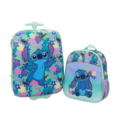 Disney Stitch Tropical Flower Print 2-Piece Youth EVA Wheeled Luggage & Travel Backpack Set