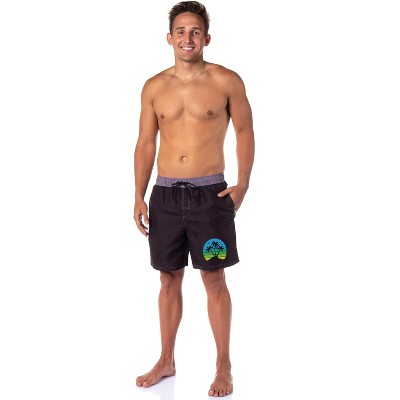 Men's Tropical Swimming Trunks Pool Waterpark Board Shorts Mesh Netting Black