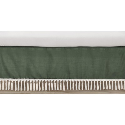 Sweet Jojo Designs Boy or Girl Gender Neutral Unisex Baby Crib Bed Skirt Boho Fringe Green and White