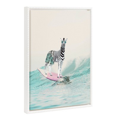 18"x24" Sylvie Beaded Zebra Surfer Framed Canvas by July Art Prints - Kate & Laurel: Playful Ocean Adventure Wall Decor