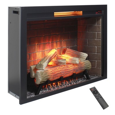 33-Inch Infrared Electric Fireplace Insert with Touch Panel, Smokeless Firebox, and Fixed Trim Kit