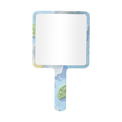Unique Bargains Floral Square Handheld Mirror Blue White 1 Pc