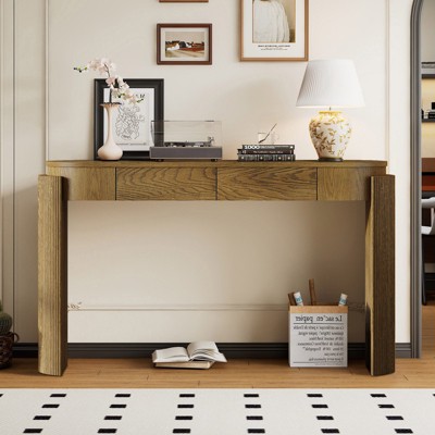 Bella Depot 55.1“ Entryway Console Table with Fluted Design, Oval Top and 2 Drawers for Entryway and Living Room