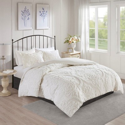 NicBex 3 Pcs Tufted Cotton Chenille Damask Comforter Set Cozy Bedding Set, Duvet Cover Set, Machine Washable