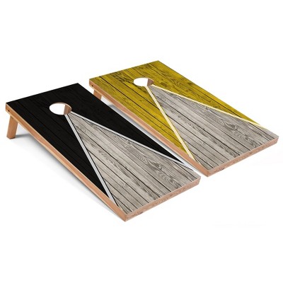 Skip's Garage Black and Yellow Pyramid Cornhole Board Set, Includes 2 Boards, 8 Bags