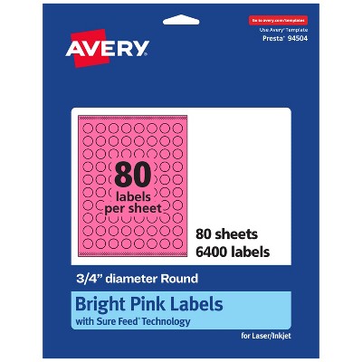 Avery Bright Pink Paper Labels, 0.75" Diameter Round