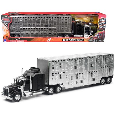 Kenworth W900 Truck Black with Pot Belly Livestock Chrome "Long Haul Truckers" Series 1/32 Diecast Model by New Ray