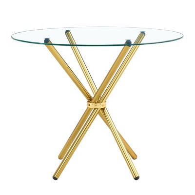 Maliang Round Clear Glass Dining Table For 4-6 People, With Ring-Shaped Gathered Metal Legs, Suitable For Kitchens, Dining Rooms