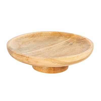 Storied Home Round Natural Mango Wood Footed Bowl Cake Stand