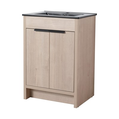 SEVOBAL Bathroom Vanities 24 Inch Freestanding Vanity with Ceramic Sink and Adjustable Storage for Bathroom, Beige, 24"*18.3"*34.3"