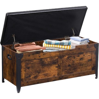 Retro Storage Bench, Wooden Chest with Safety Hinges, Entryway Ottoman, 300 lb Weight Limit, for Living Room, Bedroom, Simple Setup