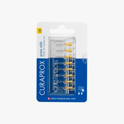Curaprox CPS 09 Prime Refill Yellow, 8-Pack Interdental Brushes for Gentle Cleaning of Tight Gaps