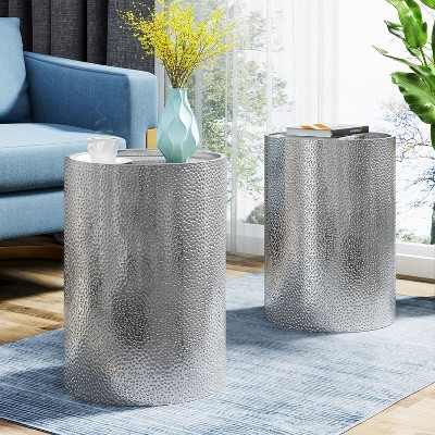NicBex 2 Piece Coffee Tables with Hammer Texture, Modern Side Table with Iron Frame, Cylinder End Table, Coffee Bar for Living Room, Bedroom
