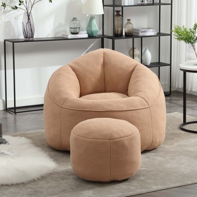 Armrest Tan Bean Bag Chairs for Adults with Ottoman, Memory Foam Bean Bag Chairs with Super Fiber