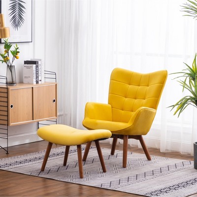 Kumasinova Modern Accent Chair with Ottoman,Velvet Arm Chair with Tufted Design,Comfy Reading Chair for Living Room&Bedroom,Living Room Furniture