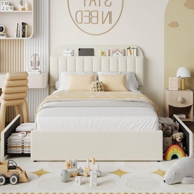 GustoWave Bed Frame with Storage Headboard, 2 Drawers
