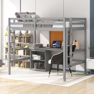 Whisen 78.9"Lx41.8"W Twin Size Wooden Loft Bed with Desk, 2 Drawers Cabinet and Writing Board
