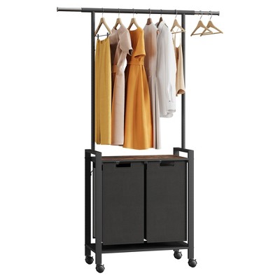 Laundry Sorter Cart With Hanging Clothes Rack, Removable Drying Rack, Laundry Basket Rack,Lockable Rollers