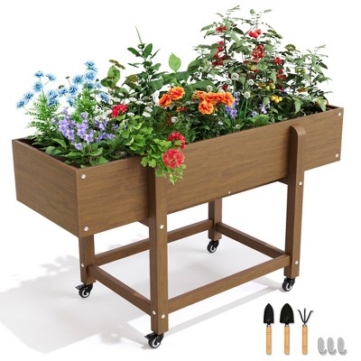 Arceso Raised Garden Bed with Wheels, HDPS Elevated Planter Box with Tools, Weather Resistant, Standing Growing Bed Herb Planter for Vegetable