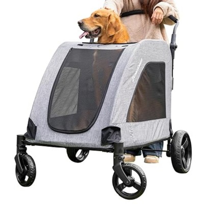 DSVIMOY XL Extra Large Dog Stroller with Adjustable Handles, Folding Pet Stroller for 2 Medium Dogs, Gray, 38.2"*32.9"*46.9"