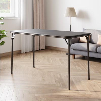 Coucheta 4 FT Black Folding Table, Heavy Duty Foldable Tables with PU Leather, Metal Frame Portable Desk, for Party, Banquet, Picnic, Camping