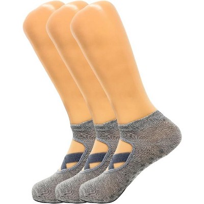 Women’s Non-Slip Grip Yoga Socks with Straps – 3 Pairs for Pilates, Barre & Studio Workouts – Size 5-7
