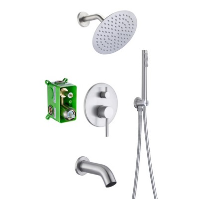 Sumerain Brushed Nickel Shower System with Waterfall Tub Spout, 8 Inches Rain Shower and Handheld