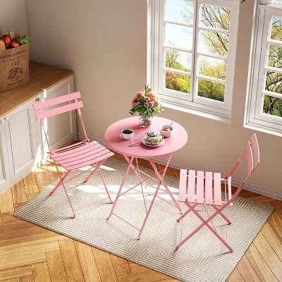 3-Piece Bistro Table and Chairs, Premium Steel Frame, Anti-Rust, Waterproof Folding Cafe Table and Chairs Set of 2, Foldable for Balcony