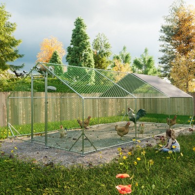 GDFStudio Elinor Modern 240" Outdoor Large Metal Walk in Chicken Coop with Waterproof Cover