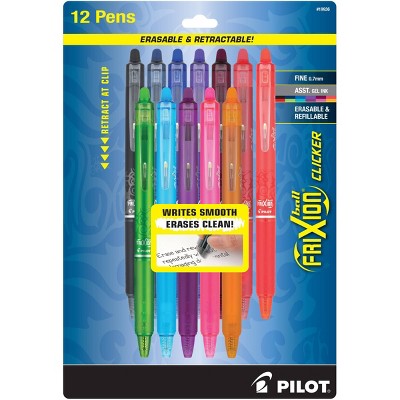 Pilot 12pk FriXion Clicker Erasable Gel Pens Fine Point 0.7mm Assorted Inks