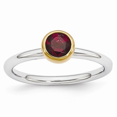 Black Bow Jewelry Two Tone Sterling Silver Stackable 5mm Round Rhodolite Garnet Ring
