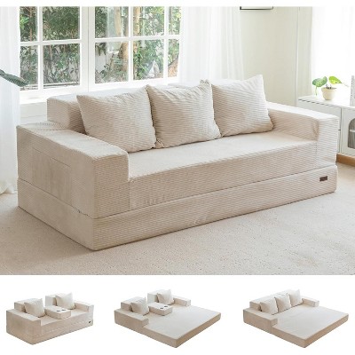 MAXYOYO Sofa Bed, 4 in 1 Foldable Floor Sofa Couch in A Box with 2 Cup Holders, Convertible 3 Seater Boneless Couch, No Assembly Required