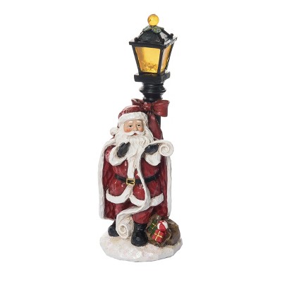 Transpac 12.5 in Multicolor Christmas Santa Figurine with Lamp Post Decorative Object Polyresin Holiday Decor