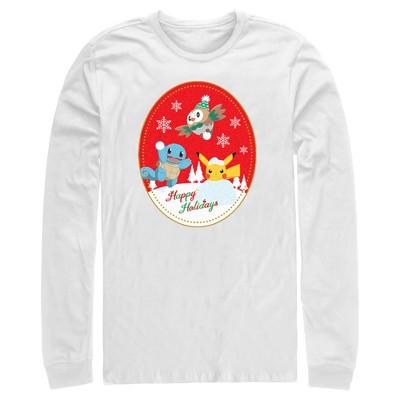 Men's Pokemon Christmas Happy Holidays Patch Long Sleeve Shirt