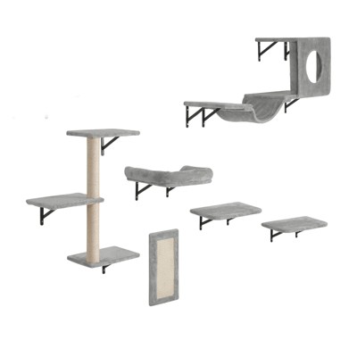 VEVOR Wall Mounted Cat Shelves, Cat Wall Shelves and Perches with Jumping Boards, Hammock, Sofa, Cat Tree & Cat Grip, Cat Furniture, Gray