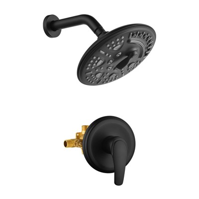 Cobbe Single Handle Bathroom Shower Set with 8-Inch Round 6 Settings ABS Rainshower Showerhead Matte Black Valve Included
