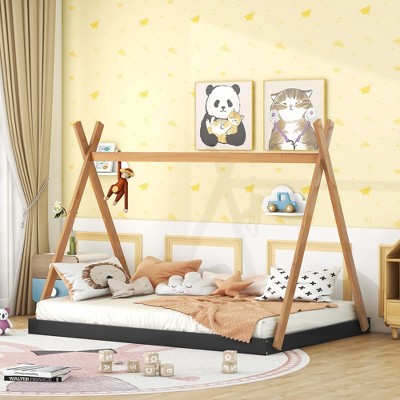 Whisen Full Size Tent Floor Platform Bed with Triangle Structure