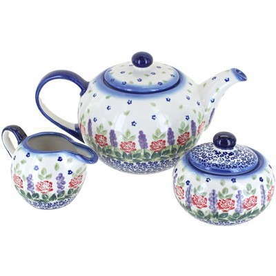 Blue Rose Polish Pottery 1700 WR Unikat 3 Piece Tea Set