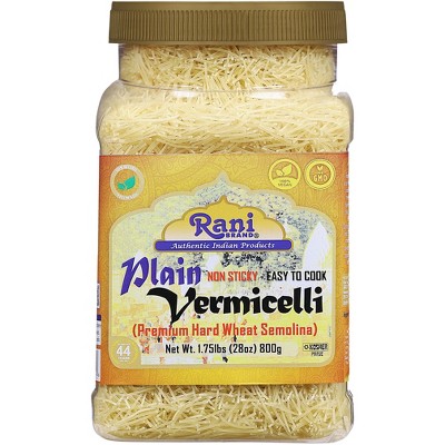 Plain Vermicelli (Wheat Noodles) - 28oz (1.75lbs) 800g PET Jar - Rani Brand Authentic Indian Products
