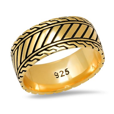 Steeltime men's Italian 14k gold plated sterling silver and black ip band ring