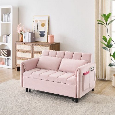 CAVINAS 52" Modern Velvet Sofa, 3 in 1 Convertible Sleep Sofa Bed, Sofa Pullout Bed, Loveseat Sofa with Back, Pillow, Pockets, Living Room Furniture