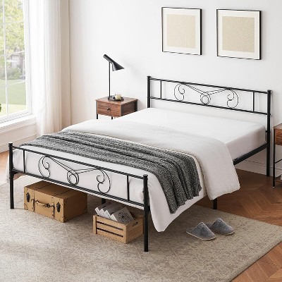 King Size Metal Bed Frame with Headboard and Steel Slat Support with 13.7" Storage No Box Spring Needed Easy Assembly