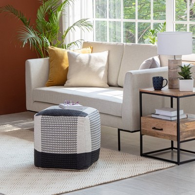 Carrapateira Pouf Black/Ivory - Anji Mountain: Square Cotton Ottoman, Fair Trade, No Assembly Required